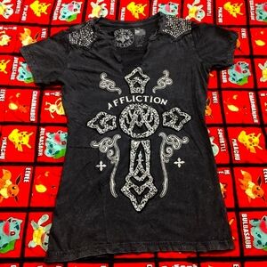 Women's Affliction V Neck with Jewels Shirt Sz L